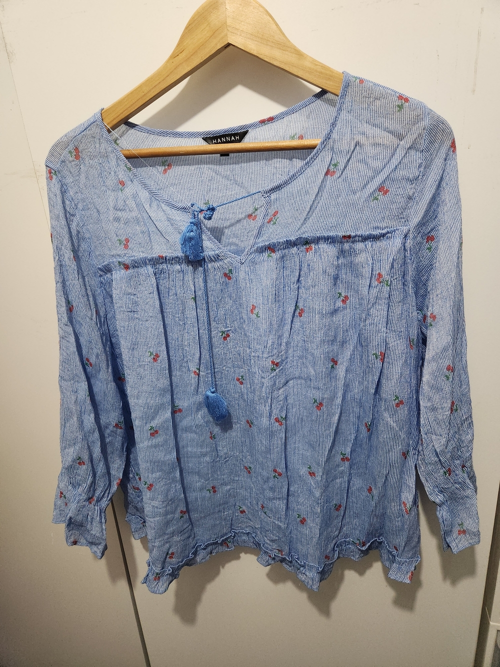 Hannah Light Blue Floral Tie-Front Boho Blouse